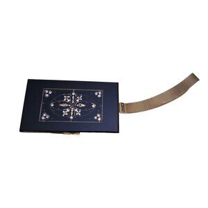 Vintage Art Deco Enamel/Rhinestone Compact with‎ Cigarette Holder Goth